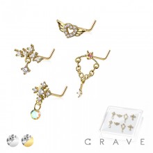 8PCS OF ASSORTED CZ DANGLE 316L SURGICAL STEEL L-SHAPE NOSE STUD BOX